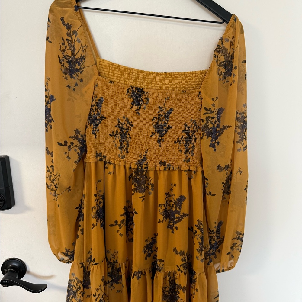Aritzia Yellow Smocked Tiered Sundress with Bishop Sleeves